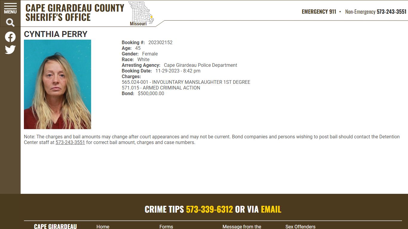 View Roster - CYNTHIA PERRY - Cape Girardeau County MO Sheriff's Office